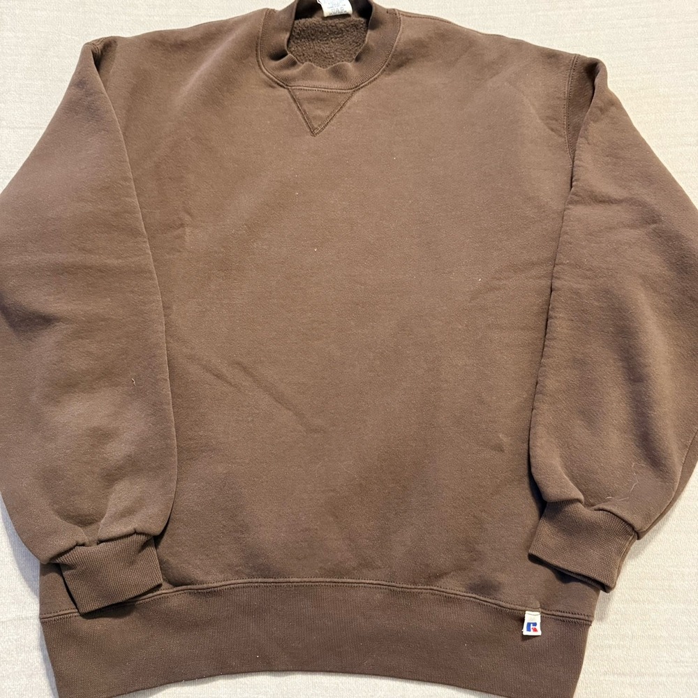 Vintage 90s Russell Athletic Sweatshirt Large Brown Blank USA Made Crewneck